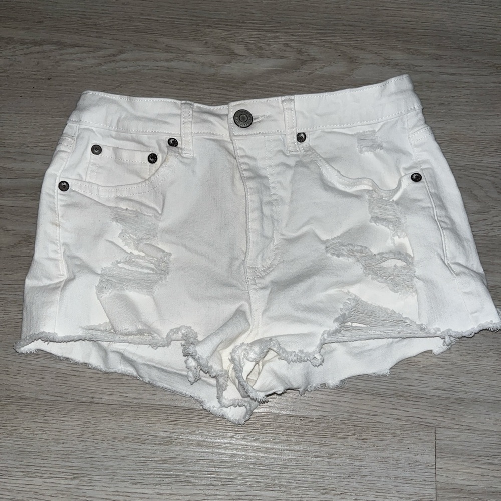 Aeropostale White Distressed Denim  High Rise Cutoff Shorts 4